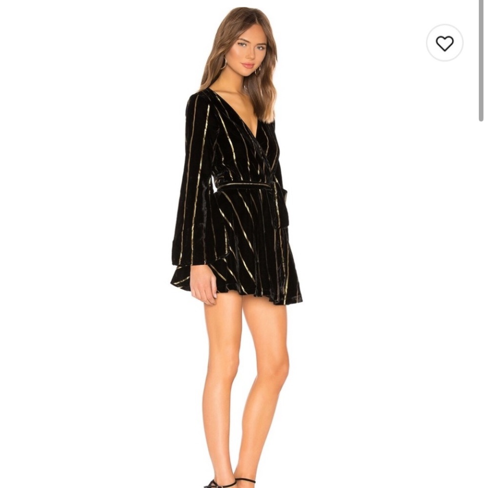 L'Academie Black and Gold Velvet Wrap Dress